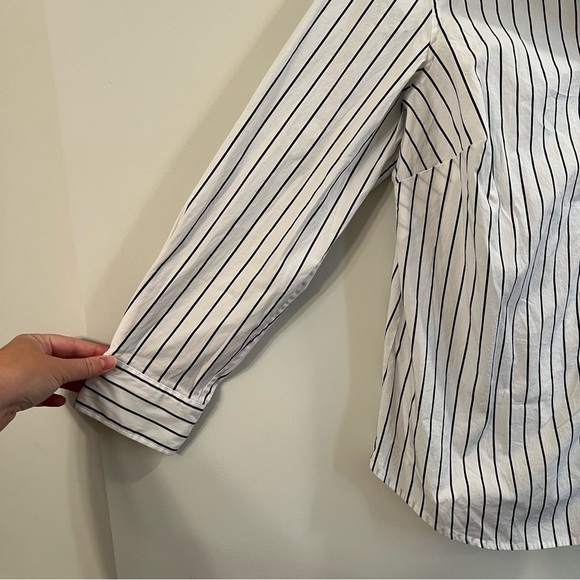Women’s Lauren Ralph Lauren white and black striped button down career style top - Picture 3 of 5